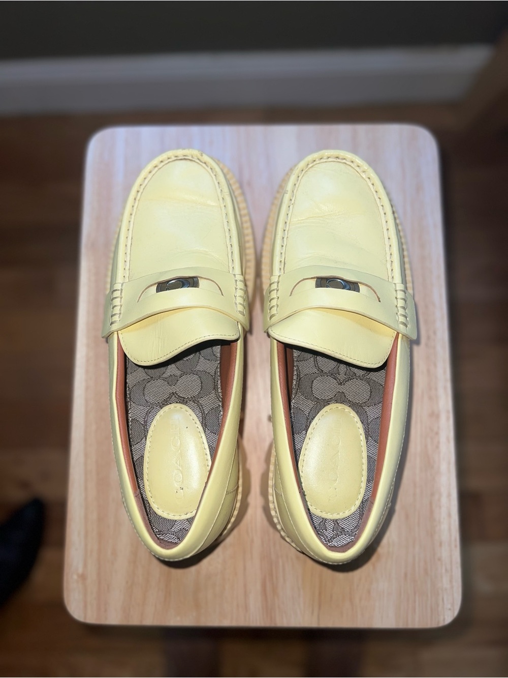 Coach Men’s Yellow Leather Penny Loafers with Signature Insole